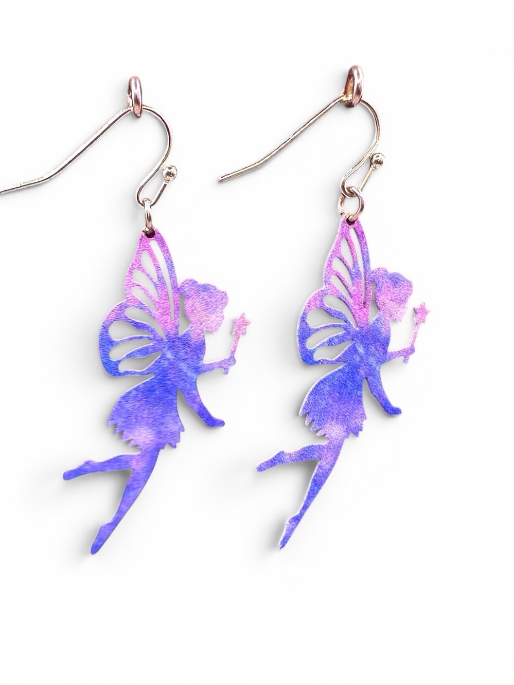 Fairy Silhouette Dangle Earrings - Purple Gradient